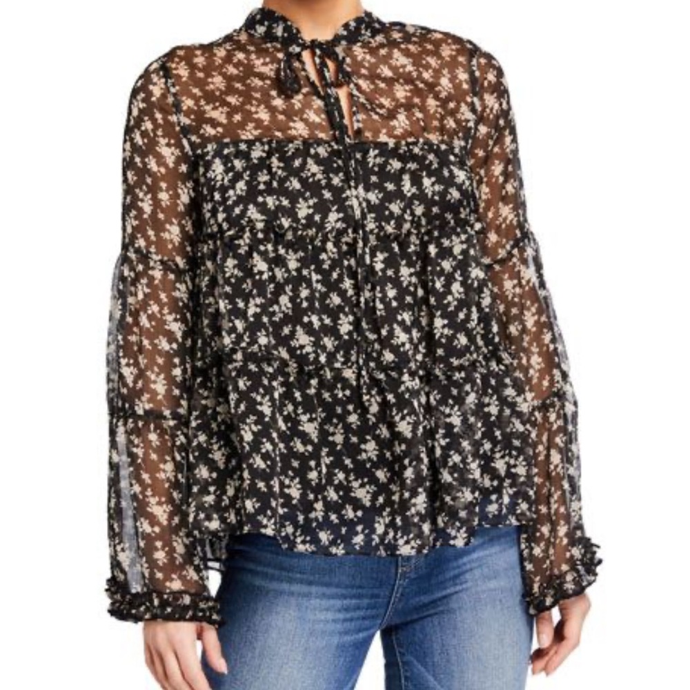 Bundle English Factory Black Ruffled and Loft Eyelet Top in Small